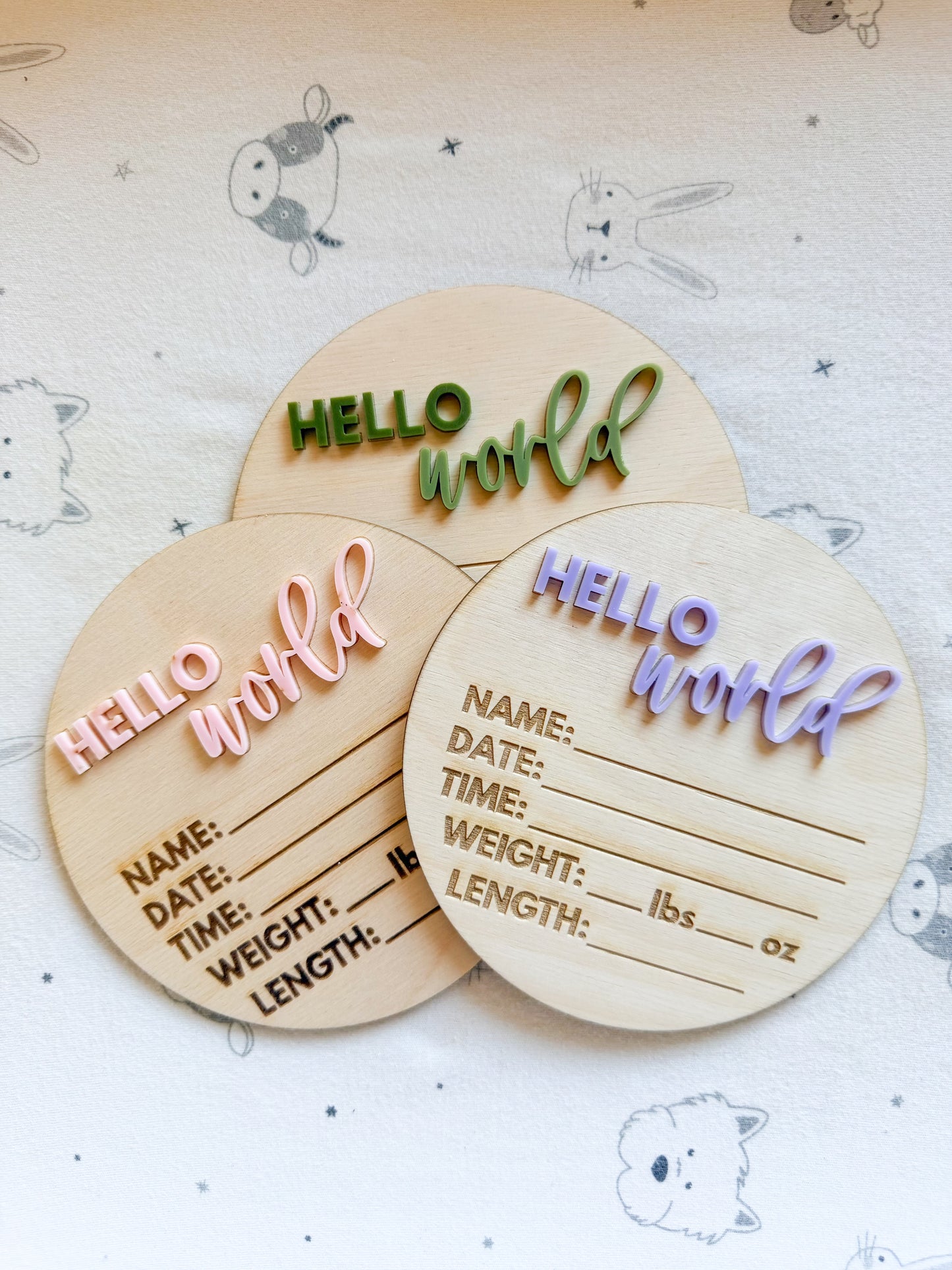 Hello World baby announcement sign (wood)