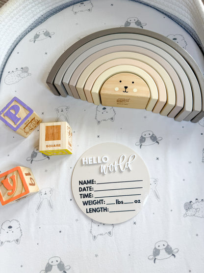 Hello world baby announcement sign (acrylic)