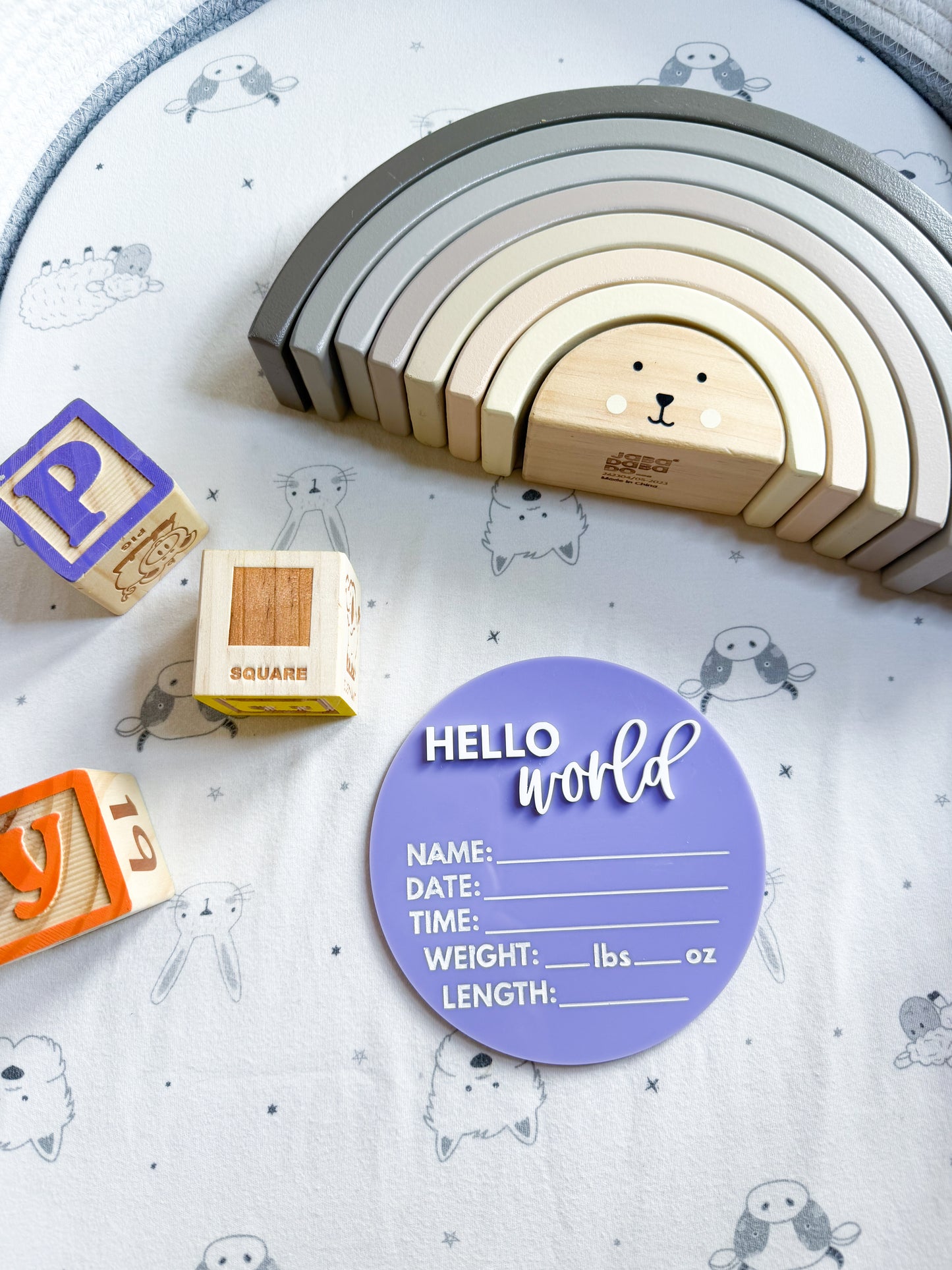 Hello world baby announcement sign (acrylic)