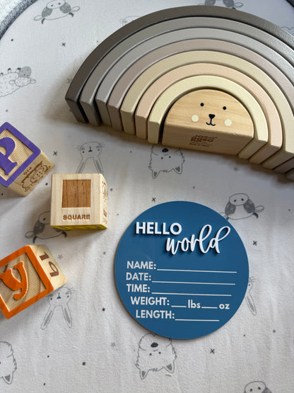 Hello world baby announcement sign (acrylic)