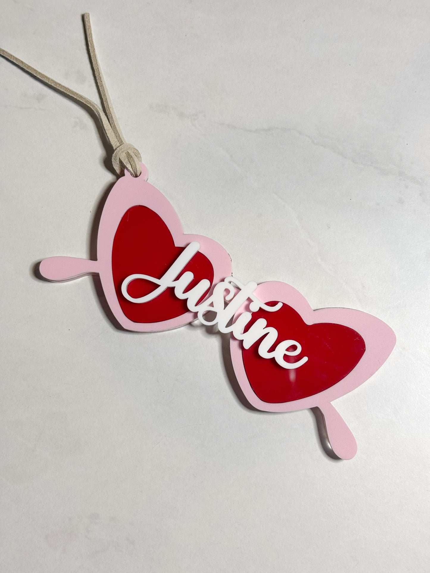 HEART SUNGLASSES NAME BASKET TAG